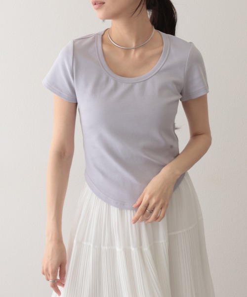 Lace Ladies(レースレディース)の「ラウンドネック ベーシック 半袖 Tシャツ トップス(Tシャツ/カットソー・レディース・パープル/ホワイト/ピンク/アイボリー/ブラック/ブルー/グレー・FREE)」の6枚目の写真
