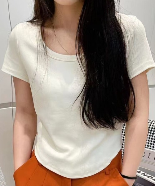 Lace Ladies(レースレディース)の「ラウンドネック ベーシック 半袖 Tシャツ トップス(Tシャツ/カットソー・レディース・パープル/ホワイト/ピンク/アイボリー/ブラック/ブルー/グレー・FREE)」の3枚目の写真