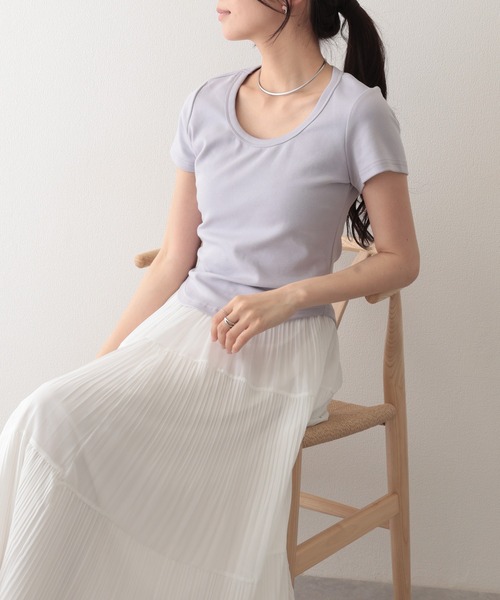 Lace Ladies(レースレディース)の「ラウンドネック ベーシック 半袖 Tシャツ トップス(Tシャツ/カットソー・レディース・パープル/ホワイト/ピンク/アイボリー/ブラック/ブルー/グレー・FREE)」の11枚目の写真