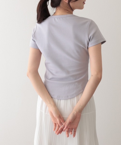 Lace Ladies(レースレディース)の「ラウンドネック ベーシック 半袖 Tシャツ トップス(Tシャツ/カットソー・レディース・パープル/ホワイト/ピンク/アイボリー/ブラック/ブルー/グレー・FREE)」の12枚目の写真