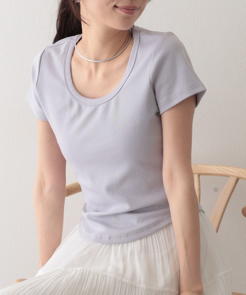 Lace Ladies(レースレディース)の「ラウンドネック ベーシック 半袖 Tシャツ トップス(Tシャツ/カットソー・レディース・パープル/ホワイト/ピンク/アイボリー/ブラック/ブルー/グレー・FREE)」の13枚目の写真
