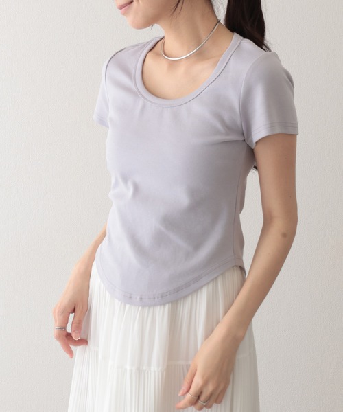 Lace Ladies(レースレディース)の「ラウンドネック ベーシック 半袖 Tシャツ トップス(Tシャツ/カットソー・レディース・パープル/ホワイト/ピンク/アイボリー/ブラック/ブルー/グレー・FREE)」の8枚目の写真
