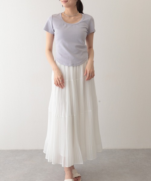 Lace Ladies(レースレディース)の「ラウンドネック ベーシック 半袖 Tシャツ トップス(Tシャツ/カットソー・レディース・パープル/ホワイト/ピンク/アイボリー/ブラック/ブルー/グレー・FREE)」の9枚目の写真