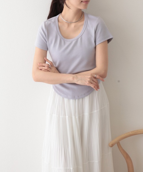 Lace Ladies(レースレディース)の「ラウンドネック ベーシック 半袖 Tシャツ トップス(Tシャツ/カットソー・レディース・パープル/ホワイト/ピンク/アイボリー/ブラック/ブルー/グレー・FREE)」の10枚目の写真
