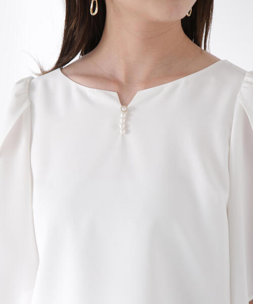 PROPORTION BODY DRESSING（プロポーションボディドレッシング）の「ビジューフレアスリーブブラウス / 1215110901（シャツ/ブラウス・レディース・ブルー/ホワイト系その他/ネイビー・SMALL/MEDIUM）」の4枚目の写真