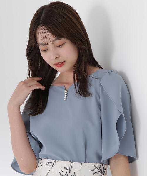 PROPORTION BODY DRESSING（プロポーションボディドレッシング）の「ビジューフレアスリーブブラウス / 1215110901（シャツ/ブラウス・レディース・ブルー/ホワイト系その他/ネイビー・SMALL/MEDIUM）」の10枚目の写真