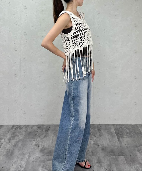 Per sist ence（パーシエンス）の「クロシェ編みフリンジベスト（ベスト・レディース・アイボリー/ブラック・ONE SIZE）」の14枚目の写真