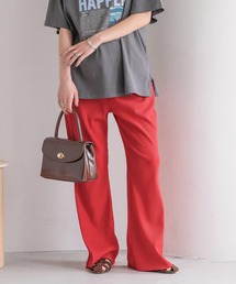 リネンパンツ♡ 赤 カラーパンツ ガウチョパンツ フレア 上品 ブーツに