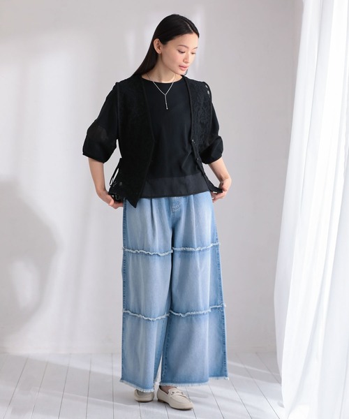 Sugar spoon（シュガースプーン）の「・SUGAR SPOON ティアードデニムパンツ（デニムパンツ・レディース・ブラック/インディゴブルー・FREE）」の16枚目の写真