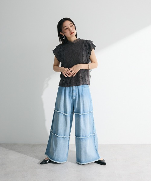 Sugar spoon（シュガースプーン）の「・SUGAR SPOON ティアードデニムパンツ（デニムパンツ・レディース・ブラック/インディゴブルー・FREE）」の9枚目の写真