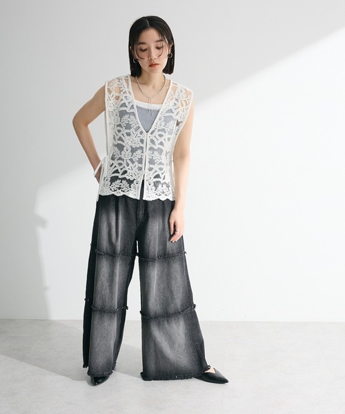 Sugar spoon（シュガースプーン）の「・SUGAR SPOON ティアードデニムパンツ（デニムパンツ・レディース・ブラック/インディゴブルー・FREE）」の3枚目の写真