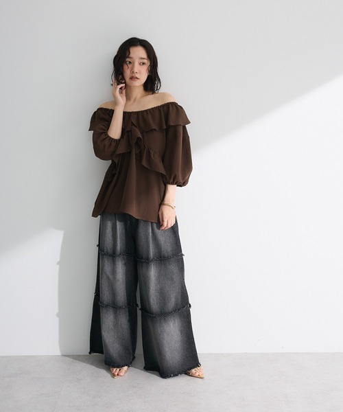 Sugar spoon（シュガースプーン）の「・SUGAR SPOON ティアードデニムパンツ（デニムパンツ・レディース・ブラック/インディゴブルー・FREE）」の5枚目の写真