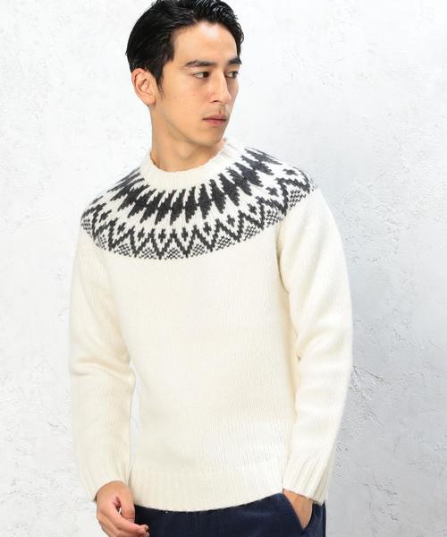 green label relaxing（グリーンレーベルリラクシング）の「W/NY CIRCLE/JQ C/N 3G　ニット◆（ニット/セーター・メンズ・ホワイト/ネイビー・X-LARGE/MEDIUM/SMALL/LARGE）」の2枚目の写真