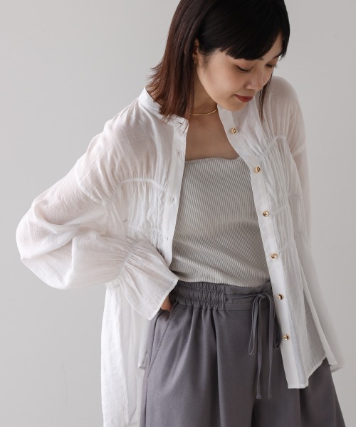 Bou Jeloud（ブージュルード）の「シアーギャザーブラウス（シャツ/ブラウス・レディース・ブルー/ブラック/ブラウン/オフホワイト・FREE）」の12枚目の写真