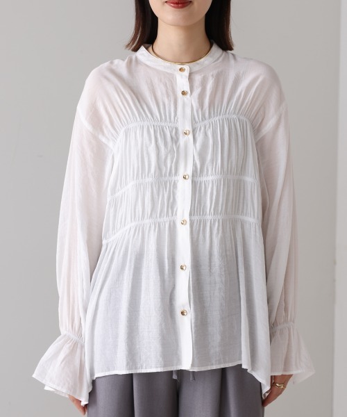 Bou Jeloud（ブージュルード）の「シアーギャザーブラウス（シャツ/ブラウス・レディース・ブルー/ブラック/ブラウン/オフホワイト・FREE）」の14枚目の写真