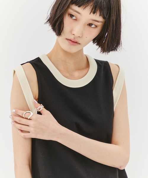 タンクトップ ノースリーブ 「CINOH/チノ」「STUDIOUS別注」RINGER TANK TOP/リンガータンクトップ レディース CINOH/チノ】《STUDIOUS別注》RINGER TANK TOP/リンガータンク