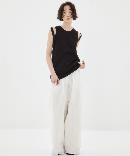 CINOH（チノ）の「【CINOH/チノ】《STUDIOUS別注》RINGER TANK TOP/リンガータンクトップ（タンクトップ・レディース・ブラック系その他/ブラック/キナリ/ホワイト・36）」の11枚目の写真