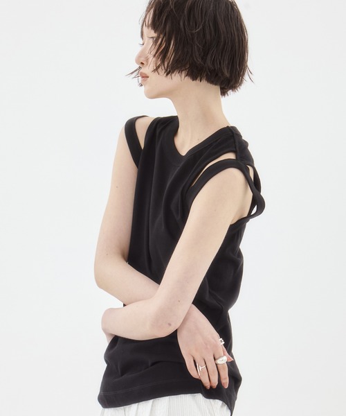 CINOH（チノ）の「【CINOH/チノ】《STUDIOUS別注》RINGER TANK TOP/リンガータンクトップ（タンクトップ・レディース・ブラック系その他/ブラック/キナリ/ホワイト・36）」の9枚目の写真