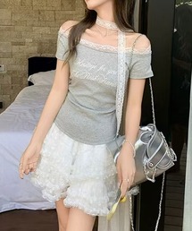 グレー レース付きオフショルダーシャツ 楽天市場】レース オフショルダー tシャツ レディース トップス