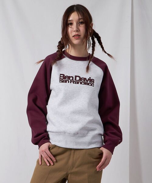 BEN DAVIS(ベンデイビス)の「【BEN DAVIS(ベンデイビス)】CENTER LOGO RAGLAN CREW (70's FIT) / スウェット ラグラン クルーネック 刺繍 裏起毛(スウェット・メンズ・バーガンディー/ブラック/アッシュグレー/ブルーグレー・X-LARGE/LARGE/MEDIUM)」の5枚目の写真