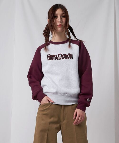 BEN DAVIS(ベンデイビス)の「【BEN DAVIS(ベンデイビス)】CENTER LOGO RAGLAN CREW (70's FIT) / スウェット ラグラン クルーネック 刺繍 裏起毛(スウェット・メンズ・バーガンディー/ブラック/アッシュグレー/ブルーグレー・X-LARGE/LARGE/MEDIUM)」の7枚目の写真
