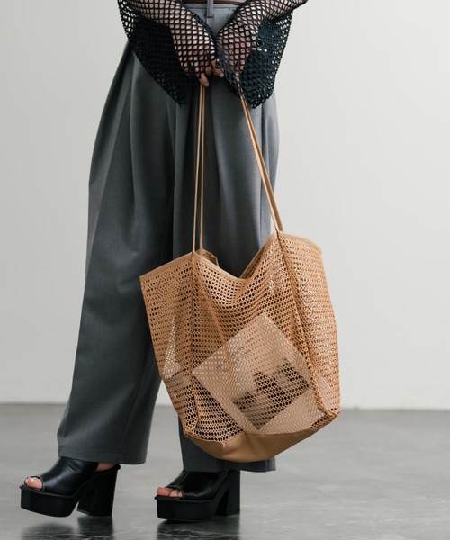 Rocky Monroe（ロッキーモンロー）の「メッシュ大容量トートバッグ ビーチバッグ（トートバッグ・メンズ・ベージュ/ブラック/ホワイト/ピンク・FREE）」の3枚目の写真