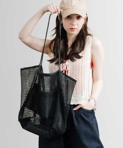 Rocky Monroe（ロッキーモンロー）の「メッシュ大容量トートバッグ ビーチバッグ（トートバッグ・メンズ・ベージュ/ブラック/ホワイト/ピンク・FREE）」の5枚目の写真