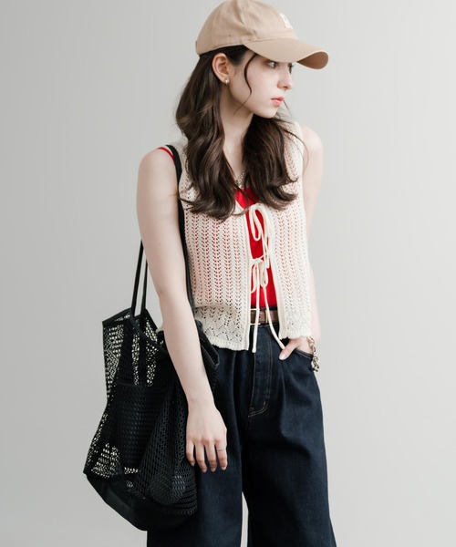 Rocky Monroe（ロッキーモンロー）の「メッシュ大容量トートバッグ ビーチバッグ（トートバッグ・メンズ・ベージュ/ブラック/ホワイト/ピンク・FREE）」の6枚目の写真