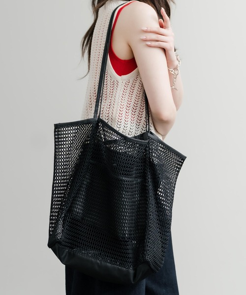Rocky Monroe（ロッキーモンロー）の「メッシュ大容量トートバッグ ビーチバッグ（トートバッグ・メンズ・ベージュ/ブラック/ホワイト/ピンク・FREE）」の7枚目の写真