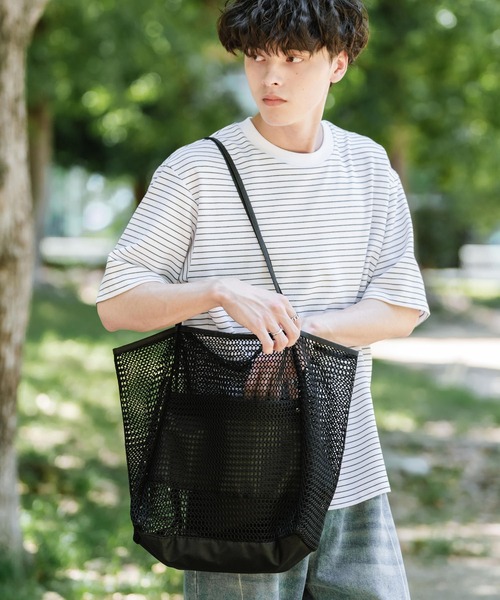 Rocky Monroe（ロッキーモンロー）の「メッシュ大容量トートバッグ ビーチバッグ（トートバッグ・メンズ・ベージュ/ブラック/ホワイト/ピンク・FREE）」の10枚目の写真