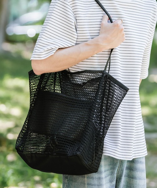 Rocky Monroe（ロッキーモンロー）の「メッシュ大容量トートバッグ ビーチバッグ（トートバッグ・メンズ・ベージュ/ブラック/ホワイト/ピンク・FREE）」の11枚目の写真