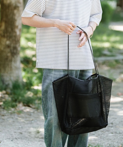 Rocky Monroe（ロッキーモンロー）の「メッシュ大容量トートバッグ ビーチバッグ（トートバッグ・メンズ・ベージュ/ブラック/ホワイト/ピンク・FREE）」の12枚目の写真