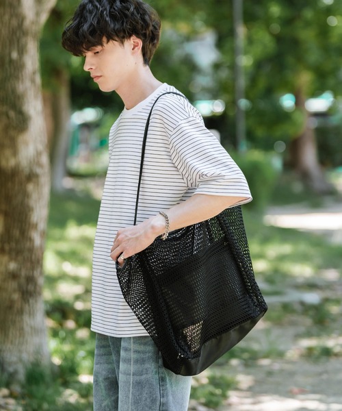 Rocky Monroe（ロッキーモンロー）の「メッシュ大容量トートバッグ ビーチバッグ（トートバッグ・メンズ・ベージュ/ブラック/ホワイト/ピンク・FREE）」の13枚目の写真