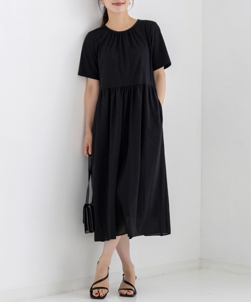 Sono(ソーノ)の「【新作5/8発売】ご自宅でお洗濯可能/UVカット/ストレッチ/接触冷感【SONO/ソーノ】エッセンシャルコットンTeeワンピース(ワンピース・レディース・ネイビー/ブラック・F)」の7枚目の写真
