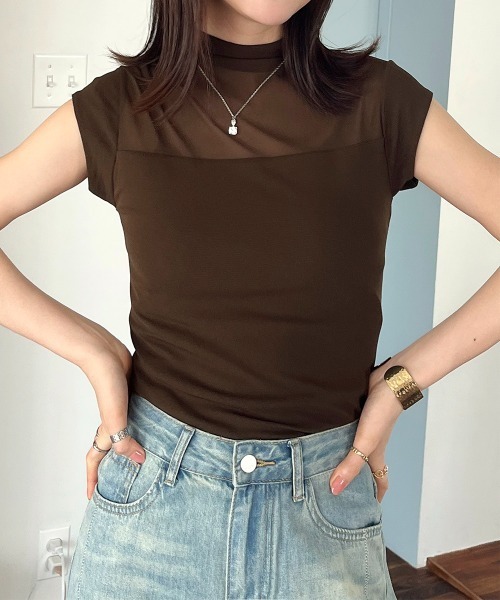 Rejoule(リジュール)の「ノースリーブ ハイネックシアートップス(Tシャツ/カットソー・レディース・ブラック/アイボリー/モカ/ベージュ/ボルドー/チャコールグレー・FREE)」の5枚目の写真