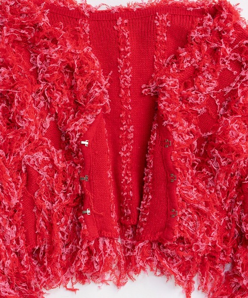 フラッフィー半袖カーデ セール】Fluffy Offshoulder Cardigan/フラッフィー オフショルダー