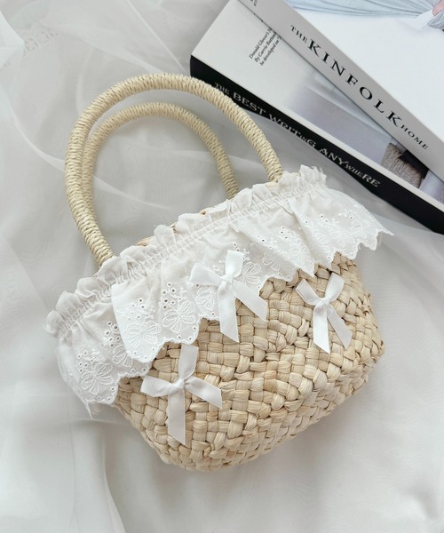 apres jour(アプレジュール)の「【apres jour×ARIAZ】フリルリボンバスケット(かごバッグ・レディース・アイボリー・FREE)」の1枚目の写真