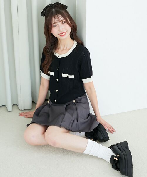 MAJESTIC LEGON(マジェスティックレゴン)の「バイカラーケーブルニットカーデ(カーディガン/ボレロ・レディース・ブラック/ライトグレー/ネイビー/アイボリー・MEDIUM)」の1枚目の写真