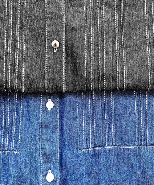 Q（キュー）の「ピンタックデニムワンピース（シャツワンピース・レディース・ネイビー/ブラック・MEDIUM）」の9枚目の写真