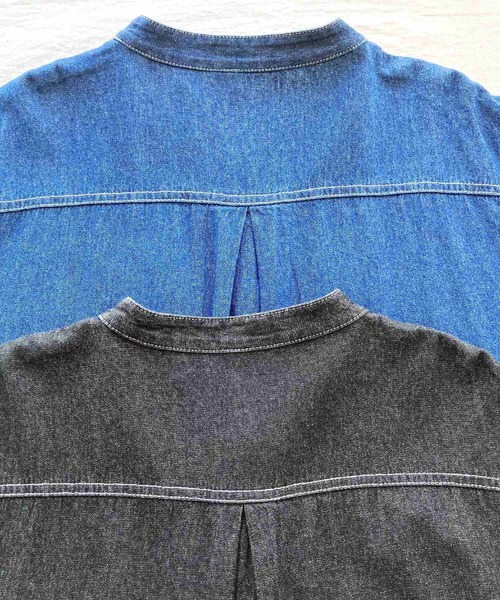 Q（キュー）の「ピンタックデニムワンピース（シャツワンピース・レディース・ネイビー/ブラック・MEDIUM）」の8枚目の写真