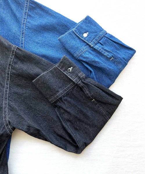 Q（キュー）の「ピンタックデニムワンピース（シャツワンピース・レディース・ネイビー/ブラック・MEDIUM）」の12枚目の写真