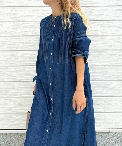 Q（キュー）の「ピンタックデニムワンピース（シャツワンピース・レディース・ネイビー/ブラック・MEDIUM）」の19枚目の写真