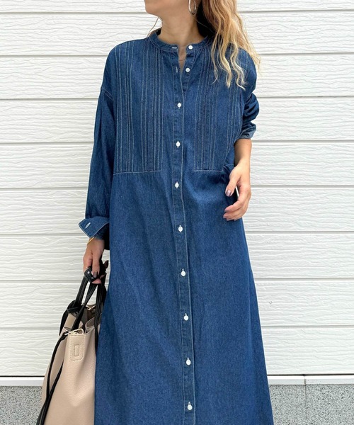 Q（キュー）の「ピンタックデニムワンピース（シャツワンピース・レディース・ネイビー/ブラック・MEDIUM）」の20枚目の写真