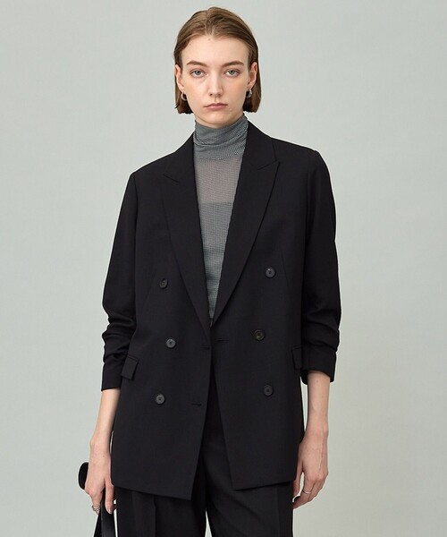 ICB◆ウール2WAYストレッチ ダブルブレストジャケット/6/ポリエステル/ブラック ウール2WAYストレッチ ダブルブレストジャケット（テーラード