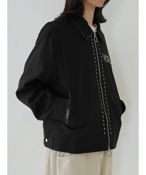 新品　aga 定価¥1万7000円　スコットクラブ　ジャケット　配色ステッチ 美品 スコットクラブ ジャケット クロップド丈 花柄 刺繍 カーキ
