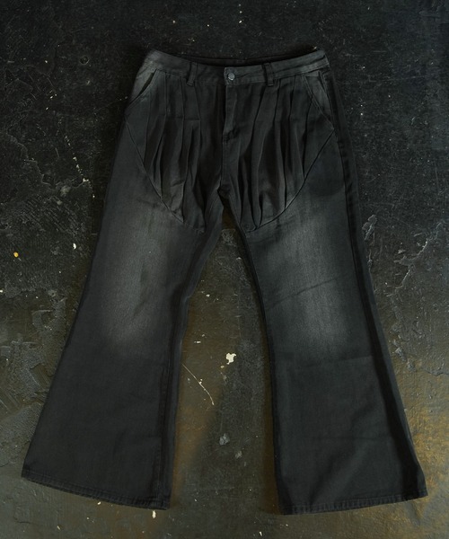 Beno（ビーノ）の「プリーツパネル デニムフレアパンツ（デニムパンツ・メンズ・ブラック・MEDIUM/LARGE/X-LARGE）」の6枚目の写真