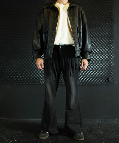 Beno（ビーノ）の「プリーツパネル デニムフレアパンツ（デニムパンツ・メンズ・ブラック・MEDIUM/LARGE/X-LARGE）」の5枚目の写真