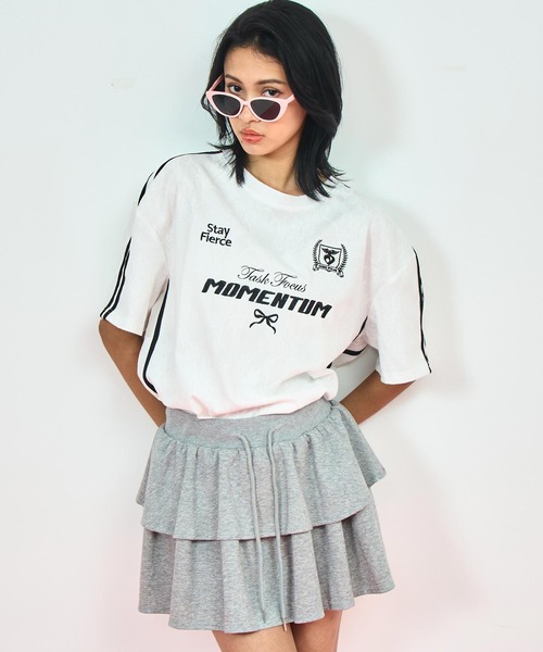 ANAP(アナップ)の「ゲーミング 刺繍 ライン レース Tシャツ(Tシャツ/カットソー・レディース・オレンジ/ホワイト/ピンク/ブラック・FREE)」の2枚目の写真
