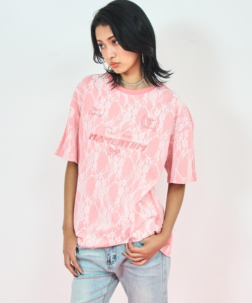 ANAP(アナップ)の「ゲーミング 刺繍 ライン レース Tシャツ(Tシャツ/カットソー・レディース・オレンジ/ホワイト/ピンク/ブラック・FREE)」の4枚目の写真