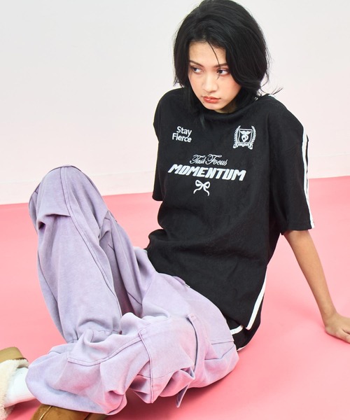 ANAP(アナップ)の「ゲーミング 刺繍 ライン レース Tシャツ(Tシャツ/カットソー・レディース・オレンジ/ホワイト/ピンク/ブラック・FREE)」の3枚目の写真